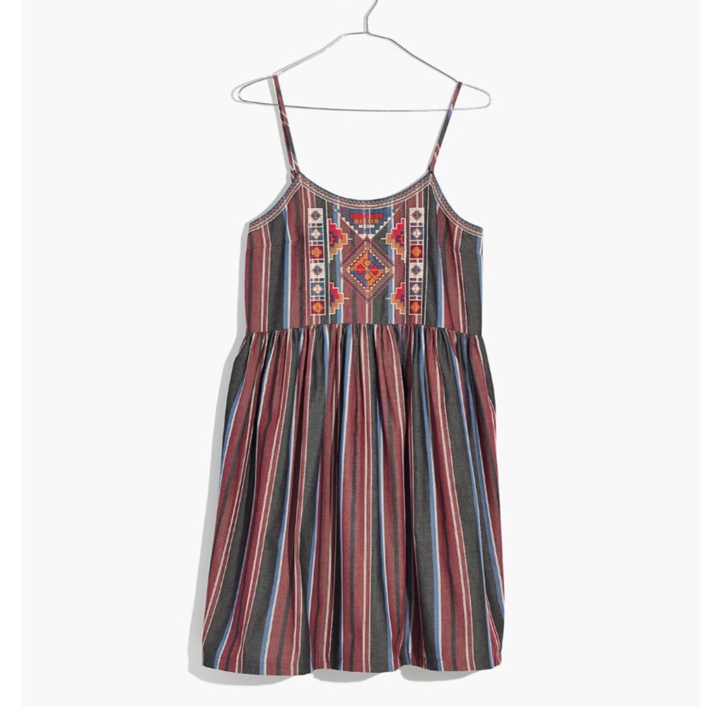 Madewell Embroidered Babydoll Cami Dress in Stripe - Picture 6 of 8